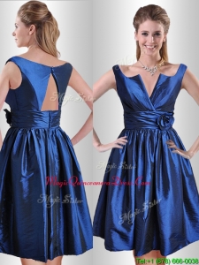 Exquisite Open Back Hand Crafted Flower Dama Dress in Royal Blue