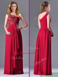 Fashionable Empire One Shoulder Sequins Red Dama Dress with Side Zipper
