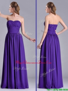 Beautiful Empire Ruched Chiffon Long Dama Dress in Purple