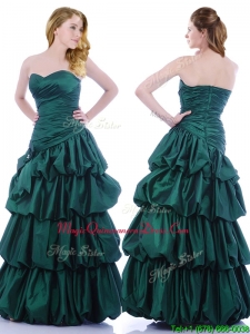 Popular A Line Ruched and Bubble Dama Dress in Hunter Green