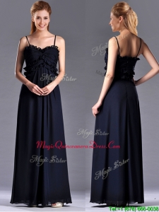Simple Empire Straps Chiffon Ruching Navy Blue Dama Dress for Holiday