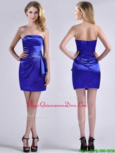 Exquisite Column Strapless Royal Blue Dama Dress in Taffeta