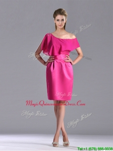 Latest Column One Shoulder Hot Pink Dama Dress with Zipper Up