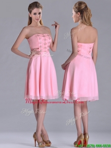 Latest Side Zipper Strapless Pink Short Dama Dress with Beaded Bodice