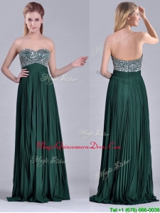 Popular Brush Train Beaded Bust and Pleated Dama Dress in Hunter Green