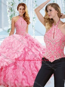 Cut Out Bust Beaded Bodice Detachable Formal Quinceanera Dress with Halter Top