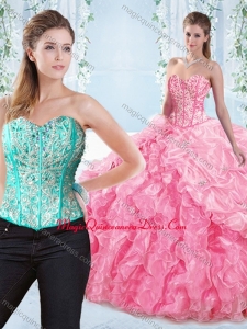 Discount Beaded Bodice Visible Boning Rose Pink Detachable Quinceanera Dress