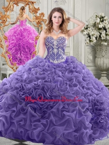 Elegant Chapel Train Lavender Formal Quinceanera Gown with Beading and Ruffles