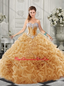Luxurious Organza Champagne Quinceanera Dress with Beading and Ruffles