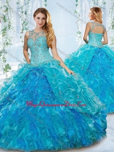 Modern See Through Blue Detachable Sweet 16 Formal Quinceanera Dress with Beading and Ruffles