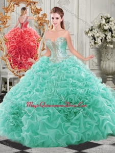 Popular Beaded and Ruffled Aqua Blue Quinceanera Dress with Detachable Straps
