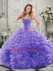 Wonderful Chapel Train Beaded and Ruffled Formal Quinceanera Gown in Lavender