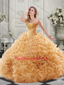 Best Really Puffy Chapel Train Quinceanera Gown with Ruffles and Colorful Beading