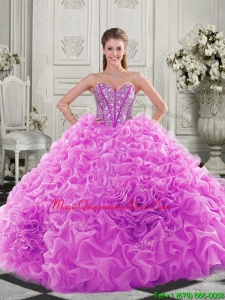 Cheap Visible Boning Beaded Bodice Fuchsia Sweet 15 Quinceanera Gown with Ruffles