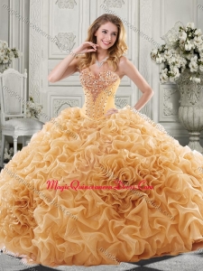 Discount Beaded Bodice and Ruffled Sweet 15 Quinceanera Dress with Chapel Train