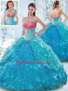 Elegant Beaded Bodice and Ruffled Sweetheart Detachable Quinceanera Dress