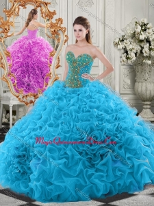 Exclusive Beaded Bodice and Ruffled Sweetheart Sweet 15 Quinceanera Dress in Baby Blue