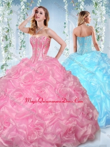 Fashionable Beaded and Bubble Organza Detachable Quinceanera Skirts in Rose Pink