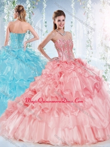 Latest Visible Boning Beaded Bodice Detachable Quinceanera Skirts in Organza