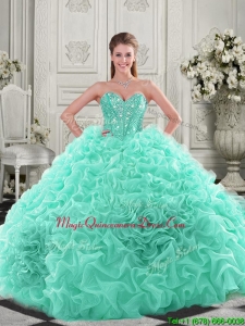 Pretty Puffy Skirt Visible Boning Apple Green Quinceanera Dress with Beading and Ruffles