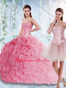 Visible Boning Rolling Flowers Detachable Quinceanera Gowns with Beaded Bodice