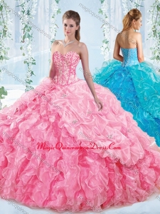 Perfect Visible Boning Ruffled Detachable Detachable Quinceanera Skirts in Rose Pink