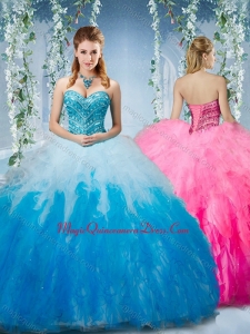 Classic Gradient Color Big Puffy Quinceanera Dress with Beading and Ruffles