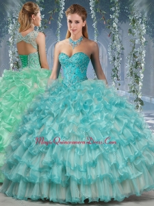 Formal Big Puffy Quinceanera Dress with Beading and Ruffles