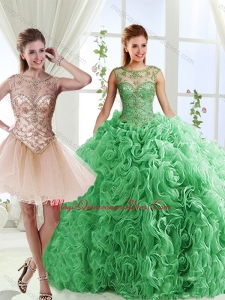 Luxurious See Through Scoop Green Classic Quinceanera Dresses with Brush Train
