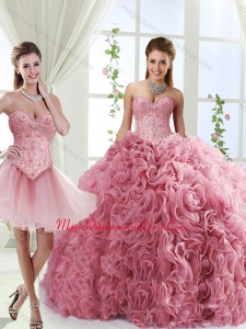 Romantic Beaded and Rolling Flowers Formal Quinceanera Dresses with Brush Train