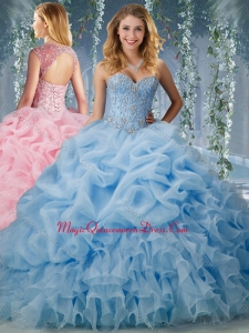 Formal Brush Train Big Puffy Quinceanera Dress with Beading and Ruffles
