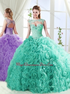 Big Puffy Brush Train Detachable Quinceanera Dresses with Beading and Appliques
