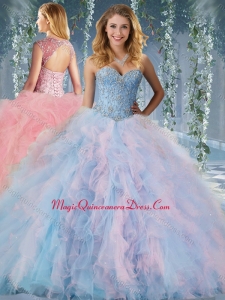 Cute Rainbow Big Puffy Quinceanera Gown with Beading and Ruffles