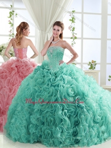 Lovely Brush Train Mint Detachable Sweet 15 Quinceanera Dresses with Beading