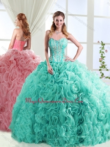 Visible Boning Beaded and Applique Detachable Sweet 15 Quinceanera Dresses in Rolling Flowers