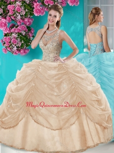 Classical Big Puffy Champagne Quinceanera Dress with Beading and Bubbles