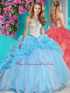 Exclusive Beaded and Ruffled Big Puffy Quinceanera Dress with Brush Train