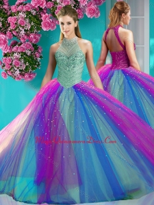 Exclusive Halter Top Really Puffy Quinceanera Dress with Beading and Appliques