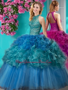 Exclusive Really Puffy Beaded and Ruffled Quinceanera Dress with Halter Top