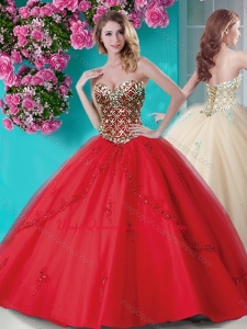 Exquisite Applique and Rhinestoned Big Puffy Quinceanera Dress in Red