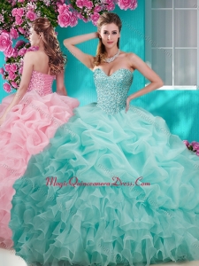 Flirting Brush Train Really Puffy Quinceanera Dress with Beading and Ruffles