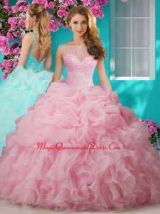 Lovely Beaded and Ruffled Big Puffy Quinceanera Dress with See Through Scoop