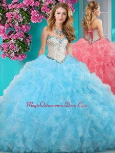 New Style Really Puffy Light Blue Quinceanera Dress with Beading and Ruffles