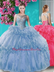 Puffy Skirt See Through Beaded Bodice Quinceanera Dress with Scoop