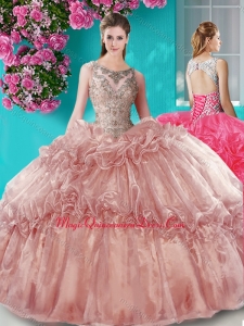 Really Puffy Beaded Bodice Scoop Organza Quinceanera Dress in Brown