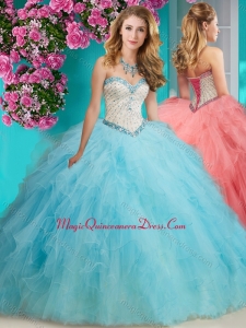 Affordable Beaded and Ruffled Organza Quinceanera Dress with Big Puffy