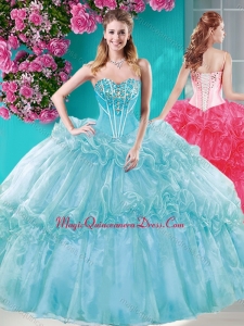 Big Puffy Ruffled Turquoise Quinceanera Dresses with Beaded Bodice