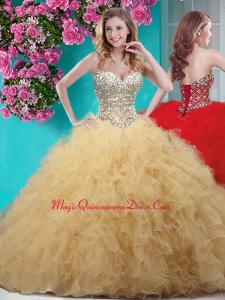 Classical Gold Really Puffy Sweet 15 Quinceanera Dress with Beading and Ruffles
