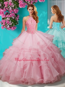 Decent Beaded and Ruffled Layers Sweet 15 Quinceanera Dresses with Halter Top