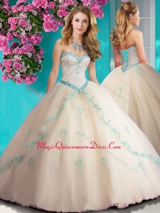 Elegant Beaded and Applique Tulle Quinceanera Dress in Chamagne